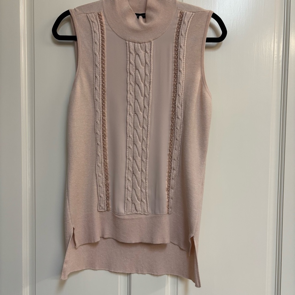 White House Black Market  Sleeveless Sweater size S, Pink, Beading